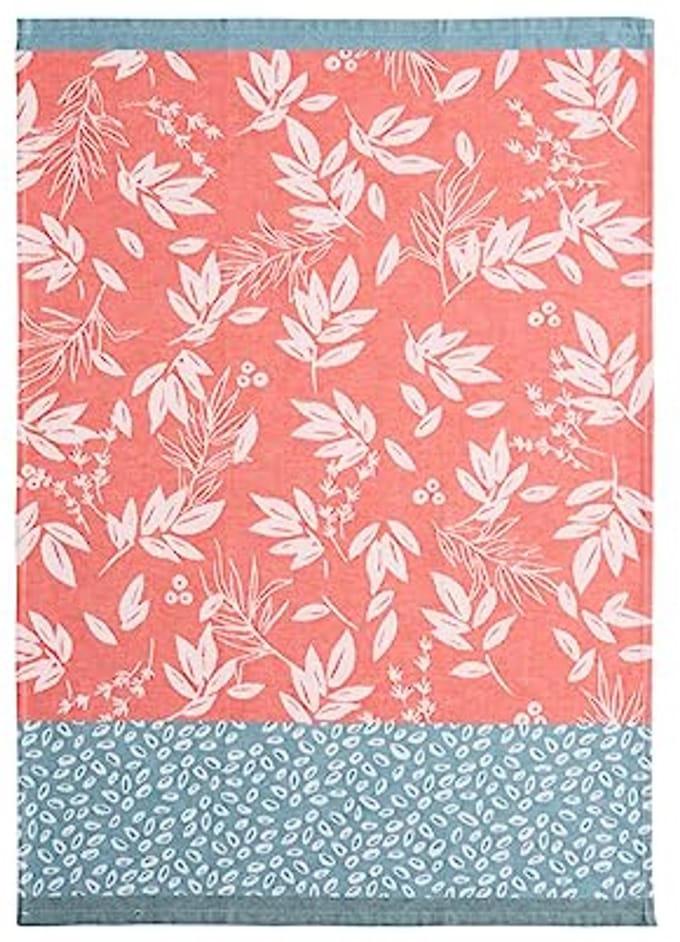 Katoenen Theedoek met Rood Bladeren Patroon 50 x 75 cm