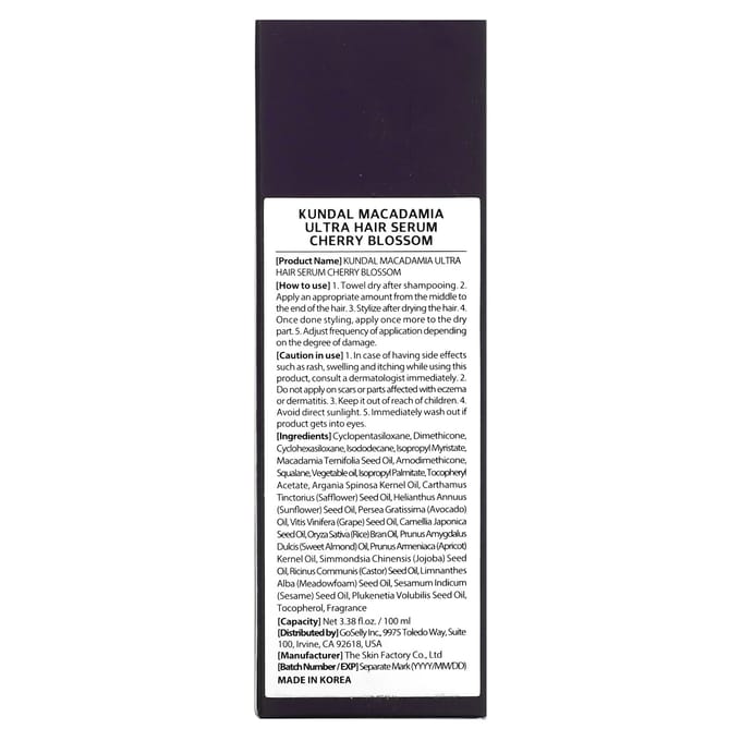 Kundal, Macadamia, Ultra Hair Serum, Cherry Blossom, 3.38 fl oz (100 ml) black