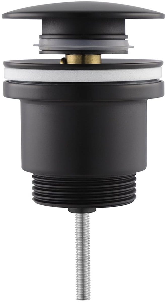 SaniGate Clickwaste Push-Up 5/4" met Overloop – Mat Zwart – Universele Wastafel Afvoerplug – Pop-up Plug