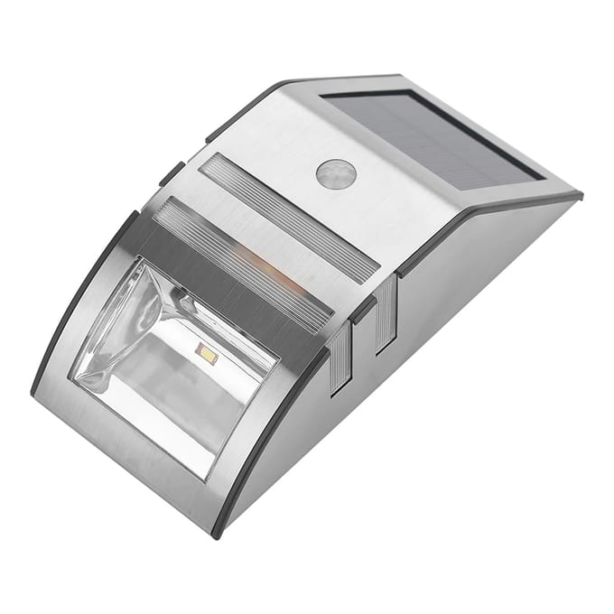 Zonne-energie PIR Bewegingssensor 2 LED Pad Wandlamp Tuin Beveiligingslampen Zilver Puur Wit