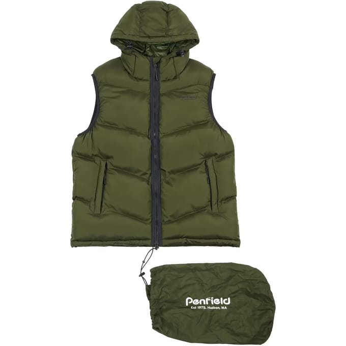 Gewatteerd vest met capuchon en hoek Penfield Hudson script quilt ripstop