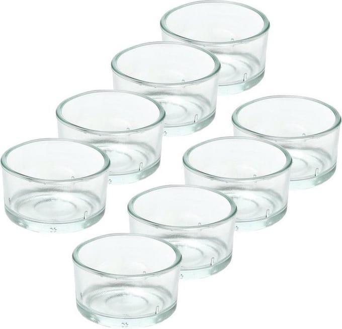 Trend Candles theelichthouder - 8x - glas - transparant - 4x3 cm - waxinelicht