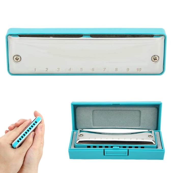 Blues Mondharmonica 10 Gaten Mondorgel D Toon Roestvrij Staal ABS Hars Blaasinstrument Blauw blauw