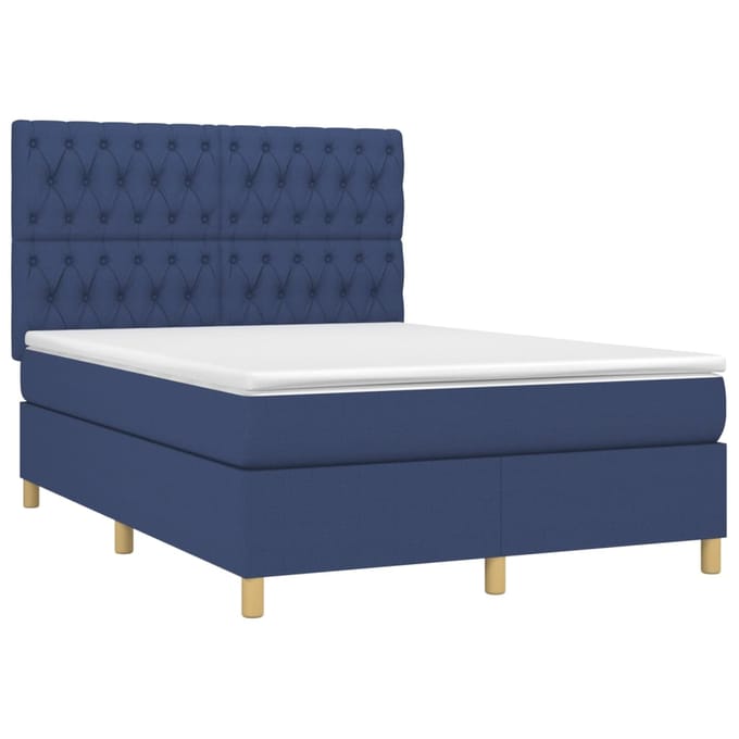 vidaXL - Boxspring - met - matras - en - LED - stof - blauw - 140x190 - cm