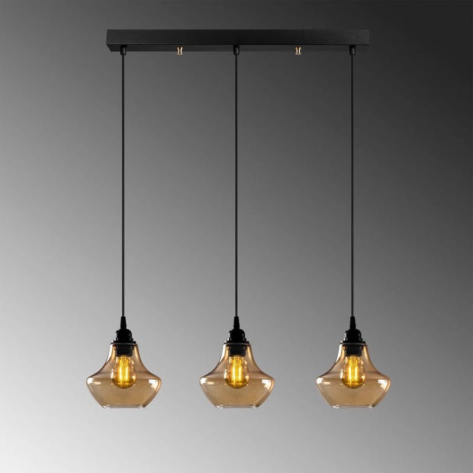 Opviq Hanglamp goud 052, goud-transparant, glas 3-lamps lang