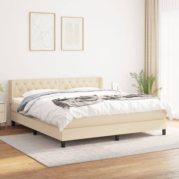 vidaXL - Boxspring - met - matras - stof - crèmekleurig - 160x200 - cm