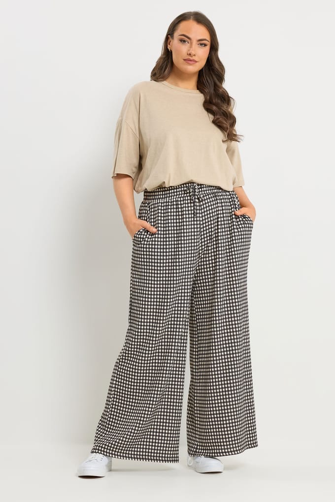 Yours Zwarte Geruite Broek Met Wijde Pijpen Size Regular > 54-56