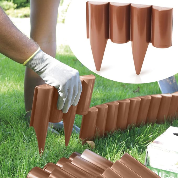 Flexibele Tuinpalissade 5 m - Tuinrand met Houten Look, Terracotta