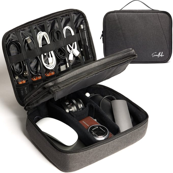 Grote Kabel Organizer Tas voor 10.5” iPad Pro, iPad Air, Ereader - Kabeltas voor Elektronica Accessoires - Sunflake