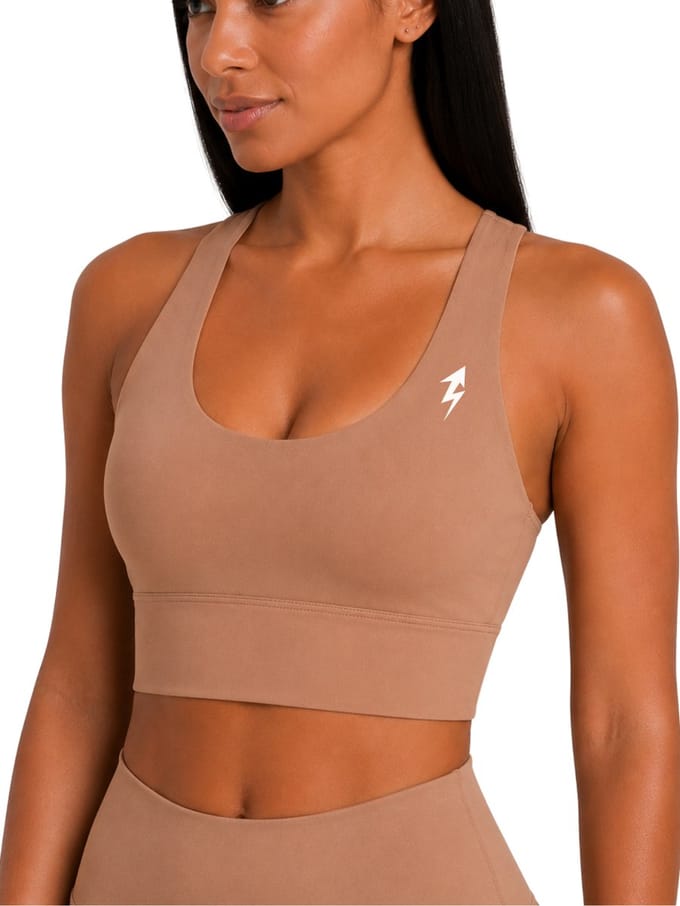SparkNine Elevate sport-bh - S - cacao - gekruiste rug - push-up effect - stevige ondersteuning - met uitneembare pads