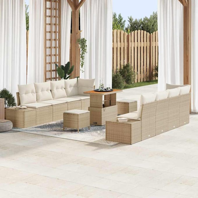 vidaXL - Tuinbank - Set - 11 - st - Beige - poly - rattan