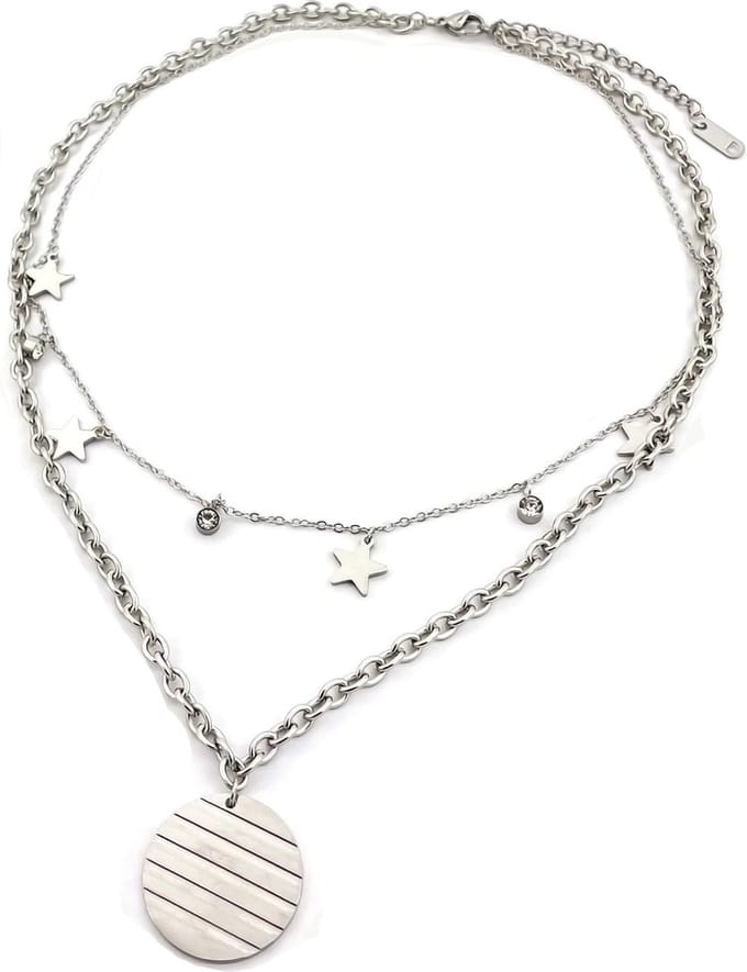 Ketting - Sterren en Munt - RVS - Lengte 39-44 cm - Zilverkleurig