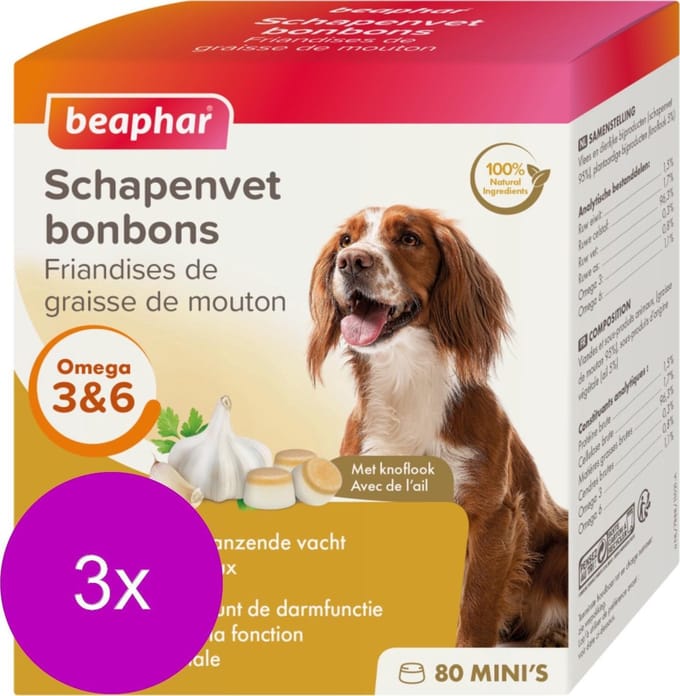 Beaphar Schapenvetbonbons Knoflook - Hondensnacks - 3 x Mini