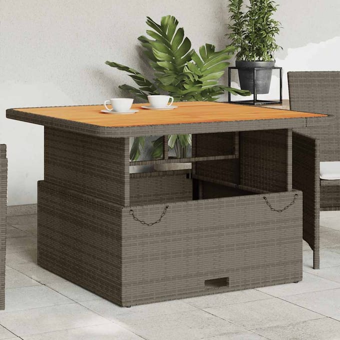 vidaXL - Tuintafel - 110x110x71 - cm - poly - rattan - en - acaciahout - grijs