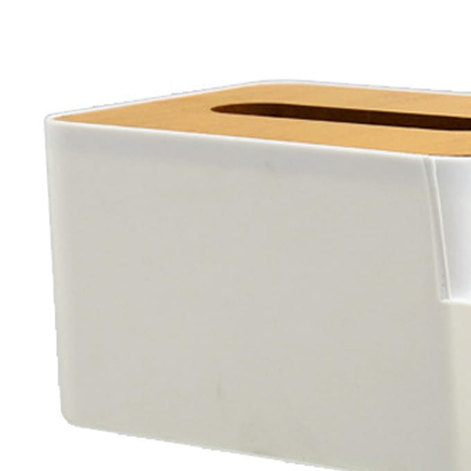 Multifunctionele Tissuebox Eenvoudig 2 Compartimenten Stevig PP Houten Plaat Rechthoekige Tissuebox Cover white