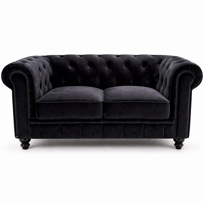 Chesterfield Bank - 2 Zits - Velvet zwart - fluweel - Sofa