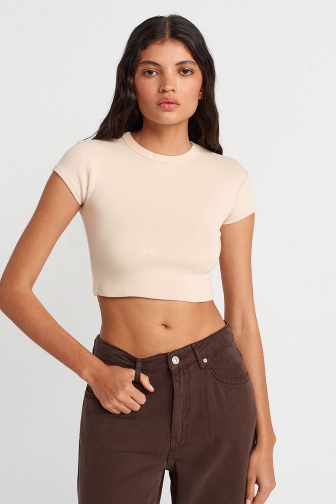 Dames Slim Fit Crop Crewneck T-shirt