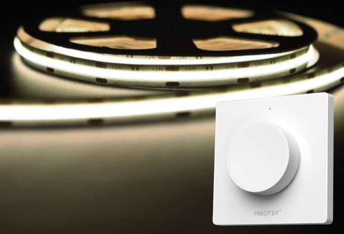 LED Strip COB - 10 Meter - Complete Set - 4000k - Neutraal Wit - 24V - 480LED/m - Met Draadloze Mi-Light(MiBoxer) wanddimmer(Wit)