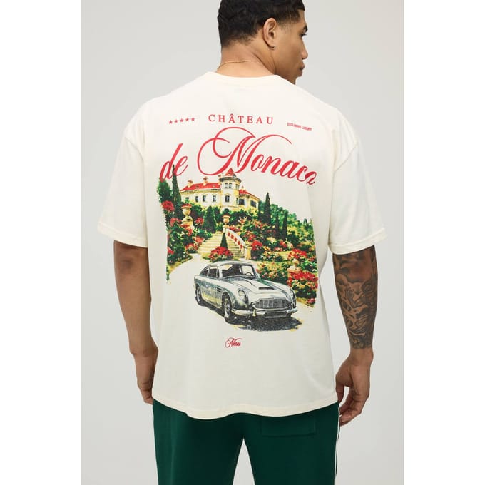 Ecru Oversized T-shirt Met De Monaco Print | Size Small