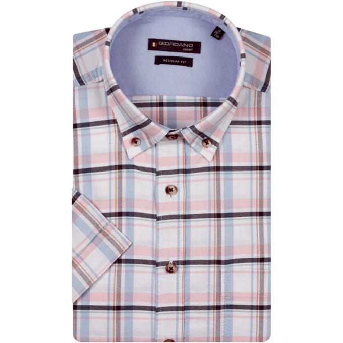 Giordano - Korte Mouw Overhemd - Mannen - M - Fuchsia - - 616303