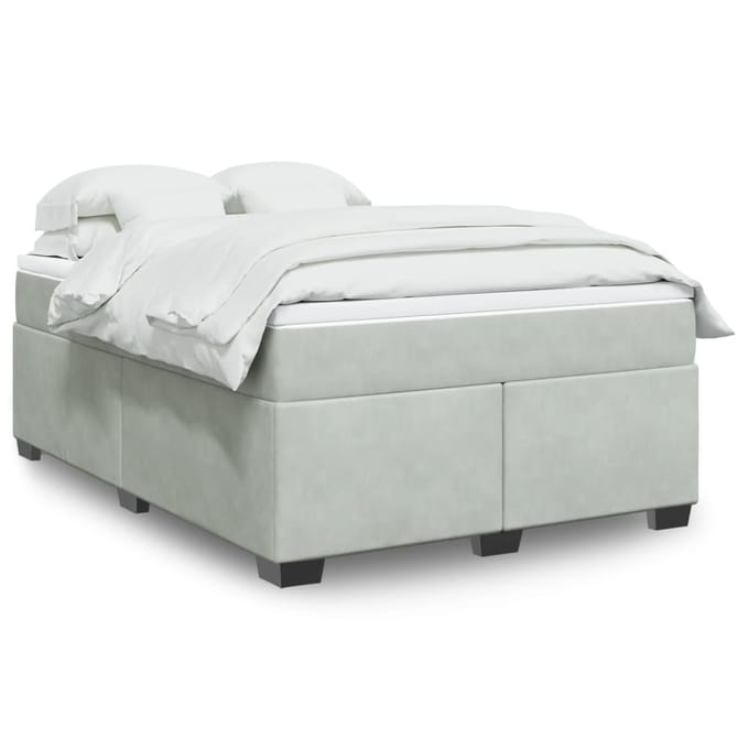 vidaXL - Boxspring - met - matras - fluweel - lichtgrijs - 140x190 - cm