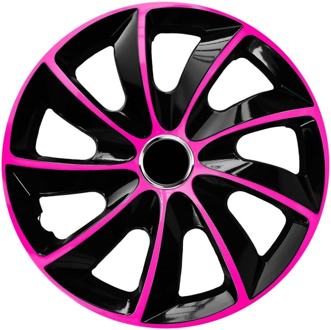 "NRM Stig Extra Wieldoppen 14"" - roze & zwart - set van 4 stuks - ABS kunststof"