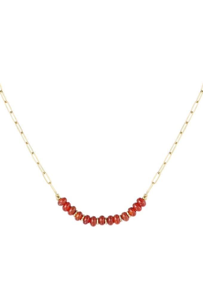 Schakelketting met stenen kralen Cognac Stainless Steel