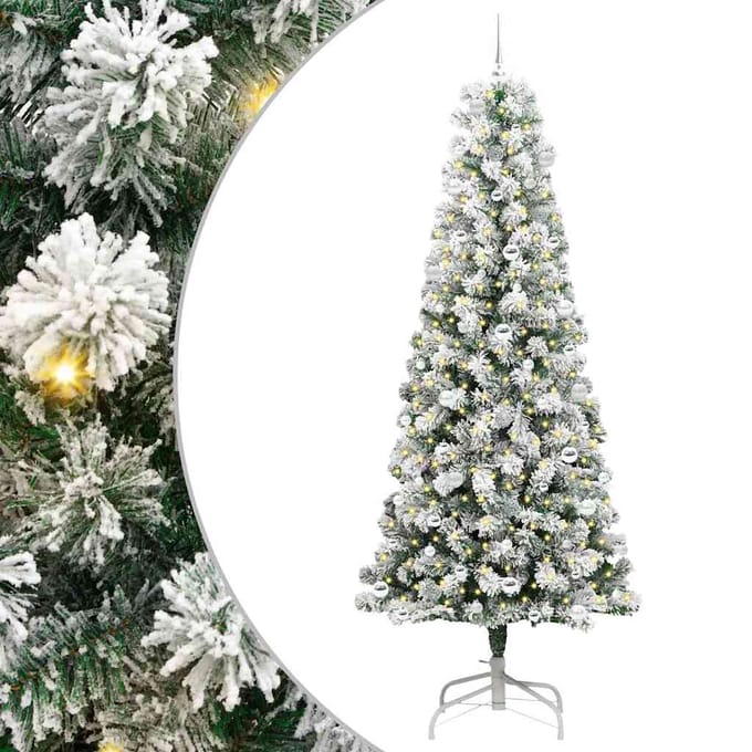 vidaXL - Kunstmatige - Hinged - Kerstboom - 300 - LED's - Groen - en - Wit - 240 - cm