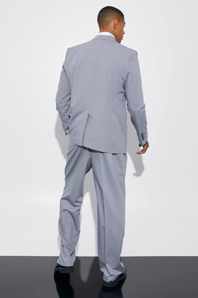 Relaxed Fit Double Breasted Suit Jacket | Grey | Size 48