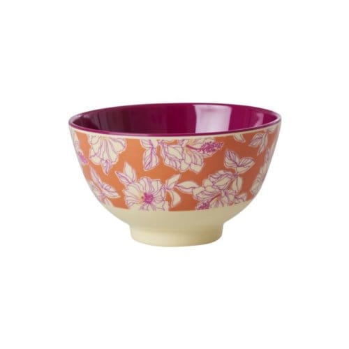 Rice melamine kom small faded hibiscus