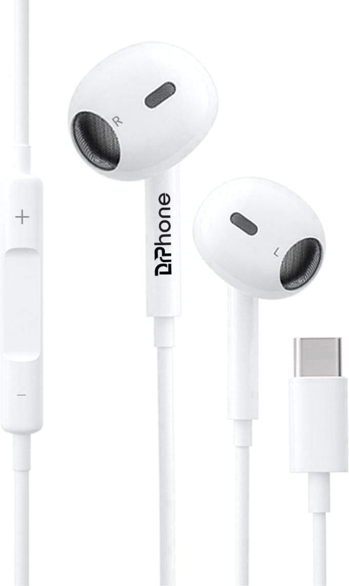 DrPhone HIFI PRO2 - Premium USB-C Oordopjes – Microfoon – Ingebouwde DAC - Oordoppen - Geschikt voor o.a iPhone / iPad / Samsung - Wit