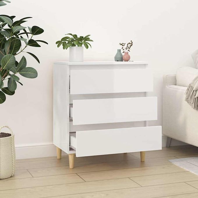 vidaXL - Dressoir - 60x35x70 - cm - bewerkt - hout - hoogglans - wit