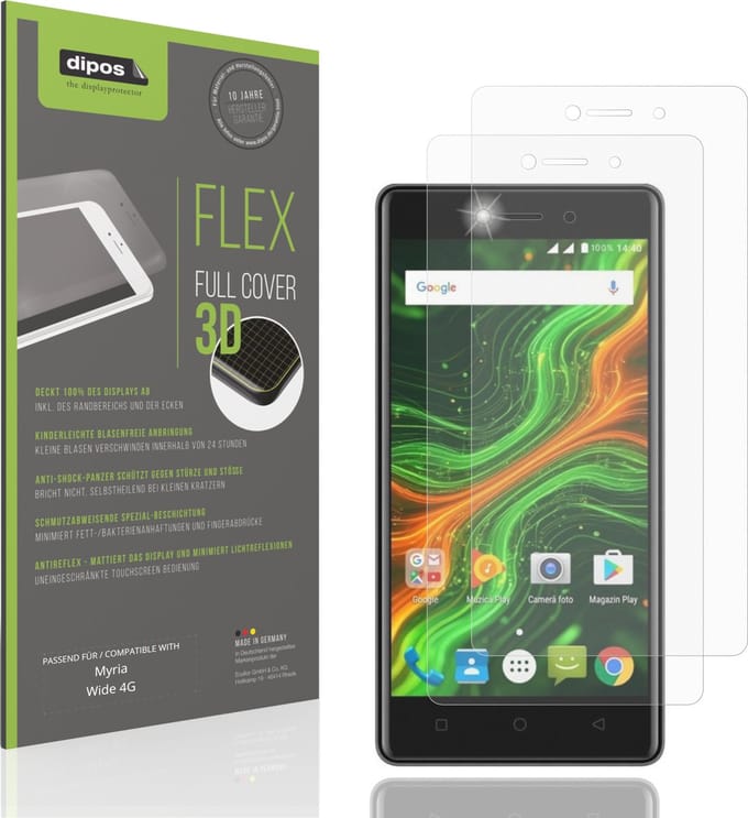 dipos FLEX – 2x Matte Screenprotector geschikt voor Myria Wide 4G | Volledige Schermbescherming | Case-Friendly
