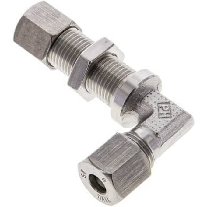8S RVS L-Vorm Snijringkoppeling Schotdoorvoer 630bar ISO 8434-1