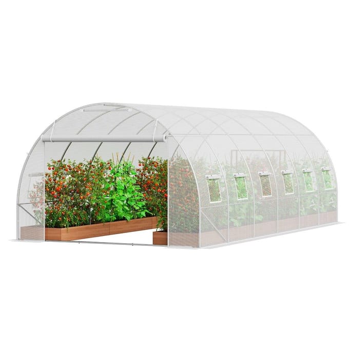 Serre tunnel à accès direct 19.36x9.68x6.5ft Cadre galvanisé Couverture PE Blanc