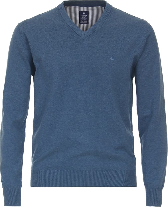 Redmond heren trui katoen - V-hals - blauw (middeldik)