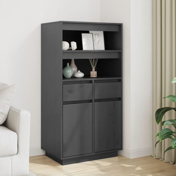 vidaXL - Hoge - kast - 60x40x116,5 - cm - massief - grenenhout - grijs
