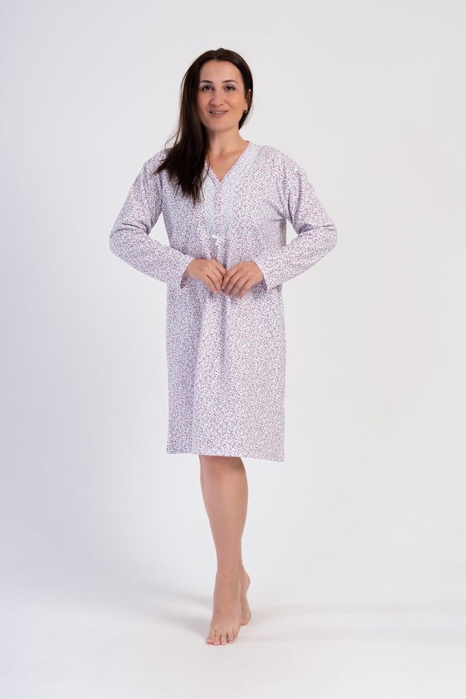 Vienetta - Grote Maten Dames Nachthemd, Lange Mouwen, Roze - 3XL