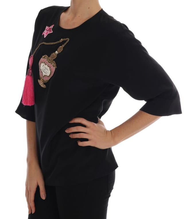 Dolce & Gabbana Dames Zwarte Zijde Sprookjes Top Kralen Blouse