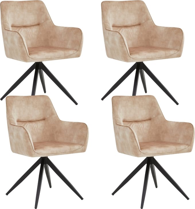 Colenis® - Tess Eetkamerstoel - Set Van 4 - Beige - Adoré Velvet - Met armleuning