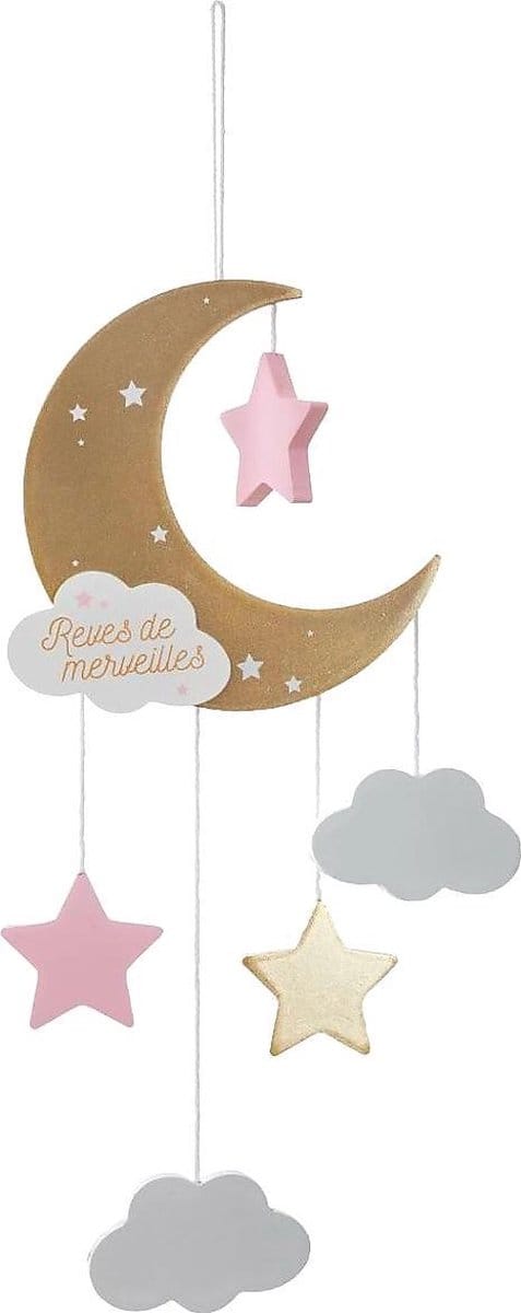 Kinderbed Mobiel Atmosphera Wolken Roze Hout MDF