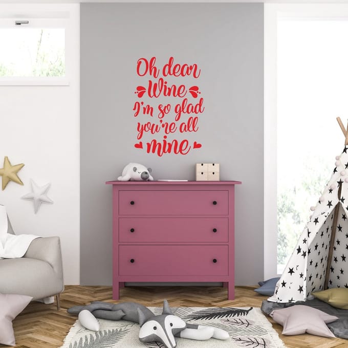 Muursticker - Oh Dear Wine - 46,4 x 64,8 - Rood