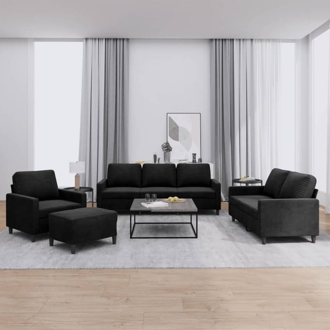 vidaXL - 4-delige - Loungeset - met - kussens - fluweel - zwart