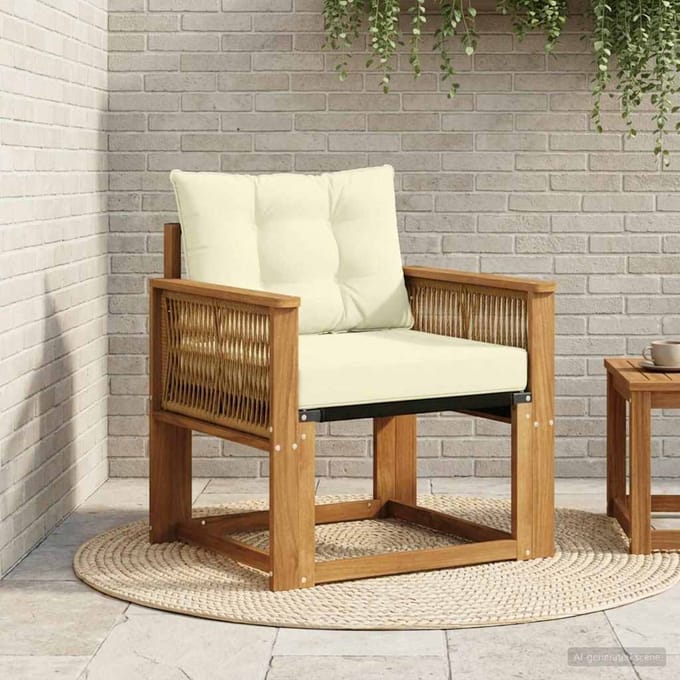vidaXL - Buiten - Midden - Sofa - Massief - Acaciahout - en - Textilene - Naturel