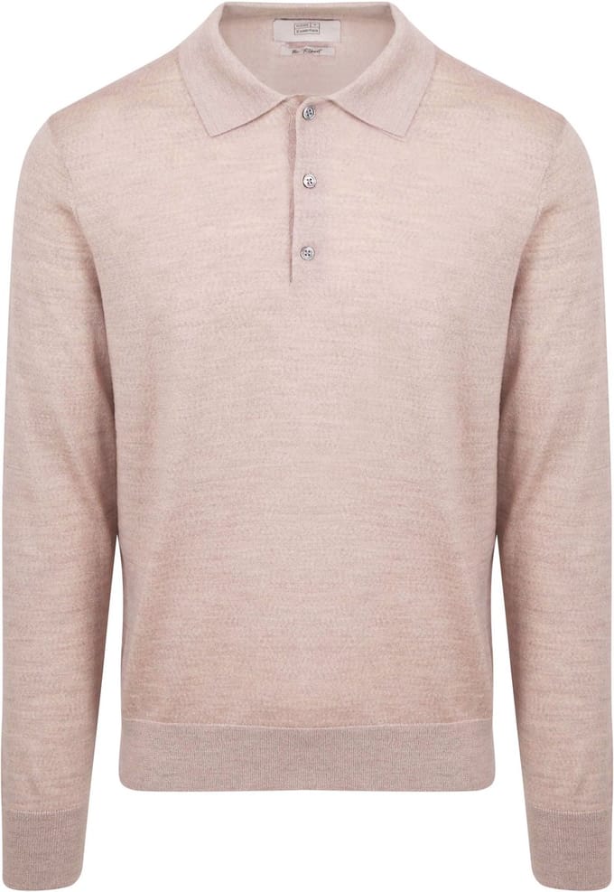 King Essentials The Robert Long Sleeve Poloshirt Merino Beige - Maat S - Heren - Pullovers