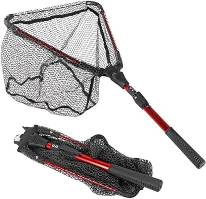 RUX® Schepnet Vissen - Visnet - Telescoop Schepnet - Duurzaam Net met Rubberen Coating - Zwart/Rood - 43cm x 15cm x 8cm