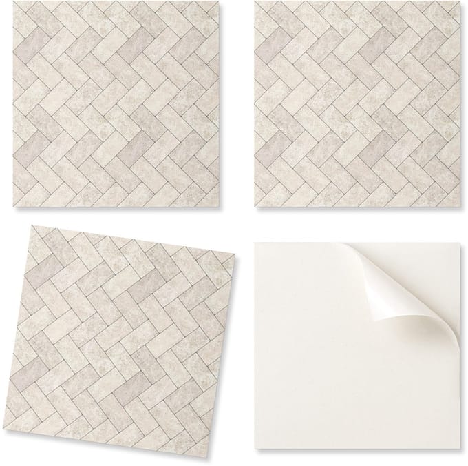 Set zelfklevende vinyltegels met bedrukt visgraatpatroon 9x30x30 cm