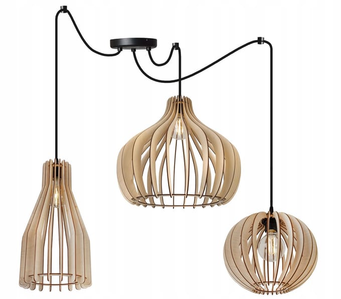Hanglamp Houten Spider Timber 2361/3/MIX - 3xE27 Zwart/Hout