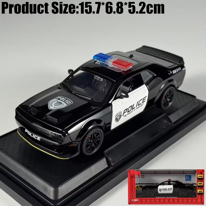 1:32 Politie Dodge Challenger Srt Hellcat Supercar Legering Metaal Diecast Modelauto Geluid En Licht Pull Back Kinder Speelgoed Cadeau