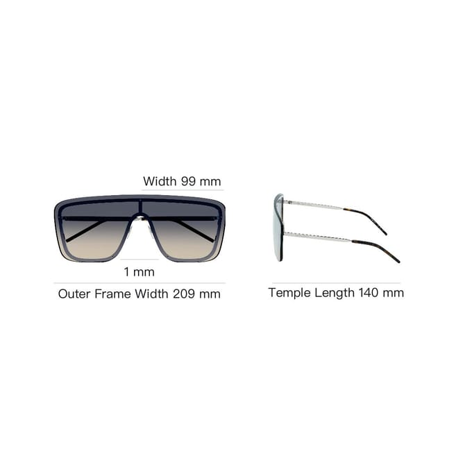 Saint Laurent Gradient Mask Zonnebril Zilver Uniseks Brillen SL-364-MASK009 Basic Packaging-Eyeglass Case gray